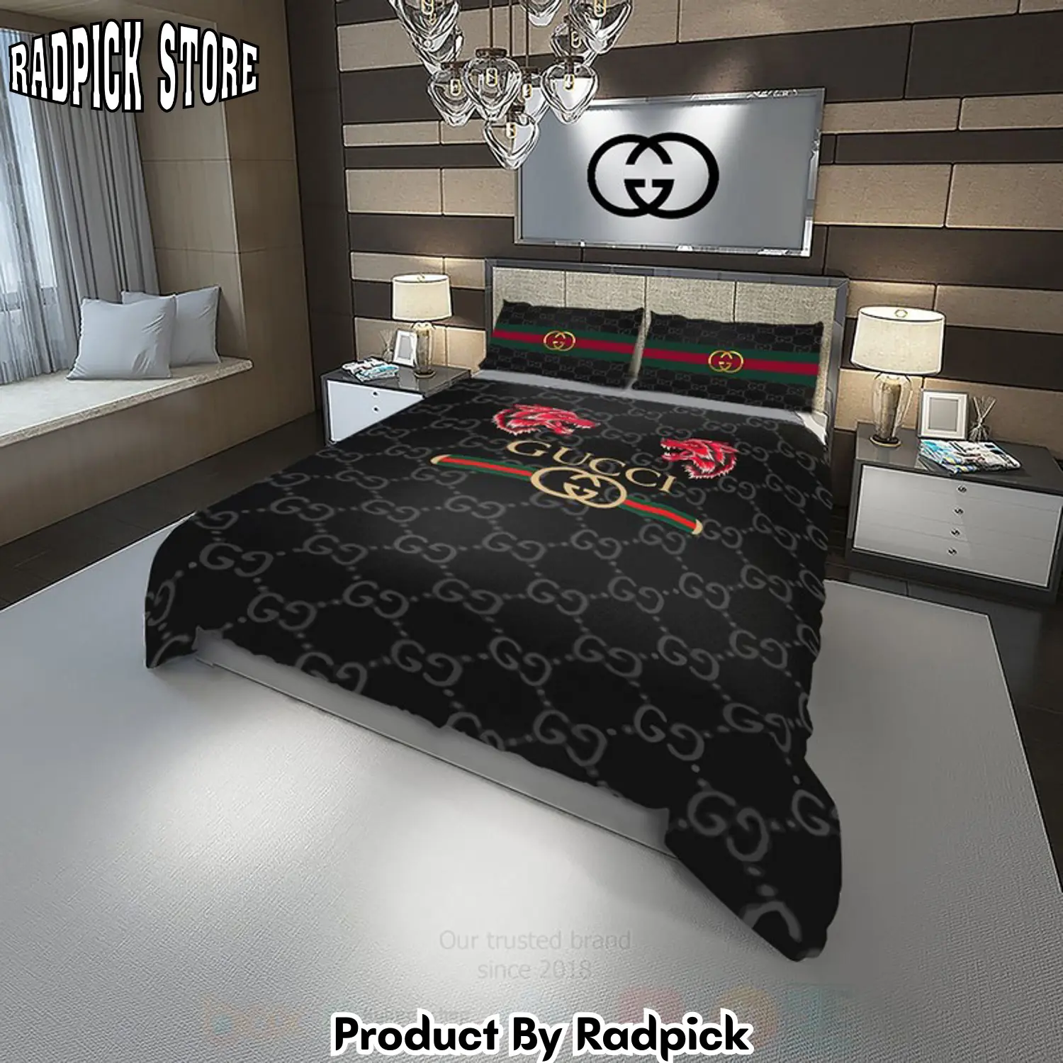 Radpick best gucci 2 wolf black luxury bedding set rp3278328